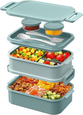 WayEee Lunchbox 2130ml Groß Volumen Bento Box Auslaufsicher BPA Frei Grün