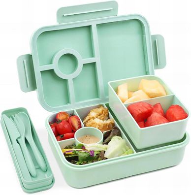 Lunchbox Kinder 5 Fächer 1300ML Auslaufsicher Bento Box Besteck Grün