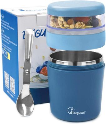 Bugucat Müslibecher to Go 500ml+150ml Blau Edelstahl