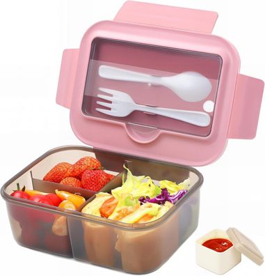 Bugucat Brotdose Lunchbox Kinder Bento Box Auslaufsicher 1400ML Besteck Rosa