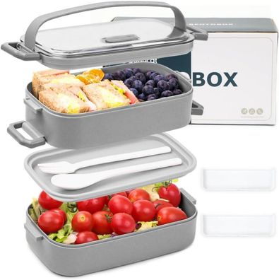 Bugucat Lunchbox 1600ML Bento Box Auslaufsicher Grau