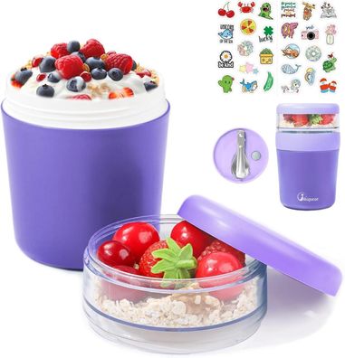 Bugucat Müslibecher to Go mit Löffel und Aufkleber 500ml+150ml, Salatbecher