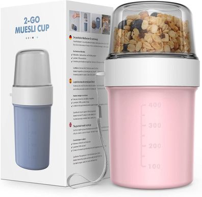 Müslibecher to Go 560ml+310ml Auslaufsicher Joghurtbecher für Unterwegs Pink