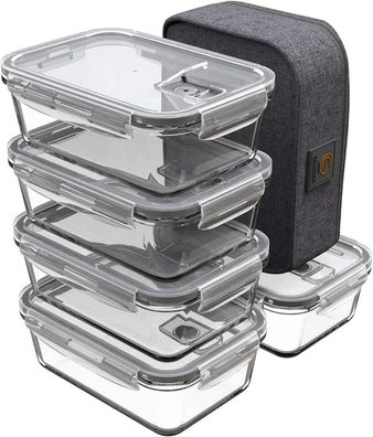 Genicook Frischhaltedosen Glas Lunchbox BPA frei Meal Prep 5er Set