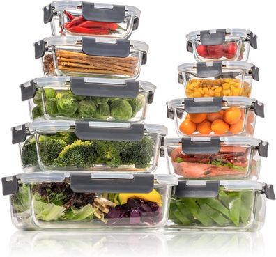 Glas-Frischhaltedosen Set 10-tlg. für Küche & Restaurant luftdicht BPA-frei