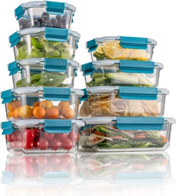 18tlg Glas-Frischhaltedosen Set Meal Prep Box Behälter auslaufsicher BPA-frei