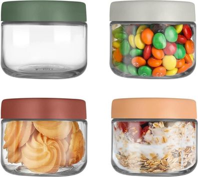 Overnight Oats Gläser 4er Pack 300ml Einmachgläser mit Schraubdeckel