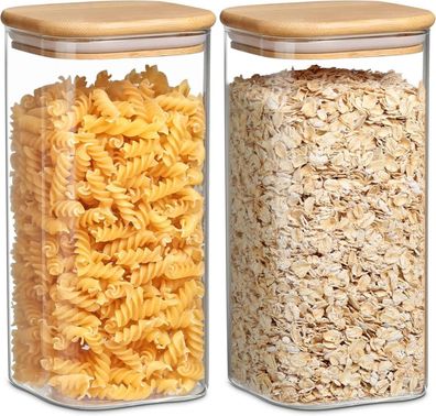 Vorratsgläser Glas Luftdichte Bambusdeckel 2er Set 1600ml