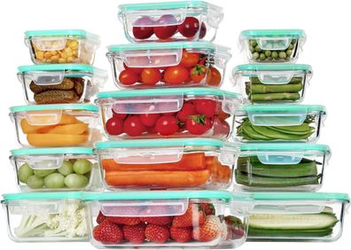 15tlg Glas Meal Prep Boxen Set Auslaufsicher Mikrowellenfest