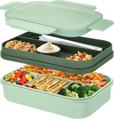 Bento Lunchbox Erwachsene 2000ml Brotdose Fächern Besteck Grün