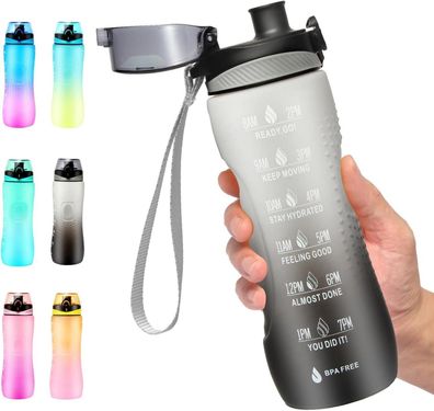 Sport Trinkflasche mit Zeitmarkierung, auslaufsicher, BPA frei, 750ml, Grau