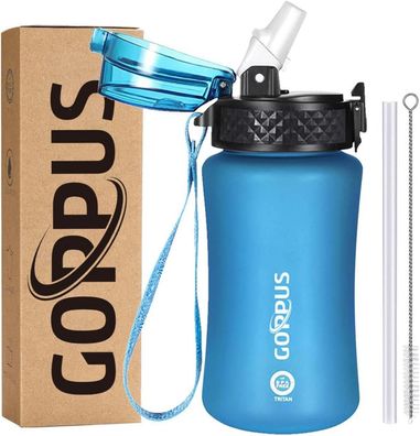 Kinder Trinkflasche 350ml mit Zeitmarkierung Strohhalm BPA-frei Blau