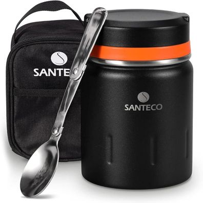 Santeco Thermobehälter 500ml Edelstahl mit Löffel und Isolierbeutel