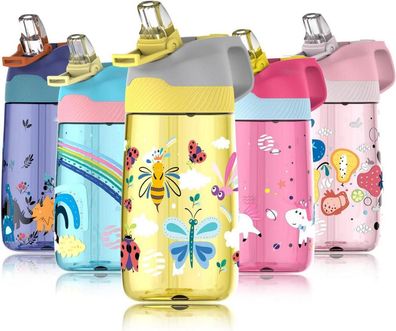 Kinder Trinkflasche 450ml mit Strohhalm aus Tritan - BPA frei - Gelb