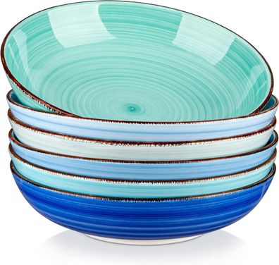 Vancasso Bonita Suppenteller 6er Set Steingut Blau 38 OZ