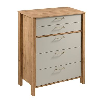 AX LIVING Kommode mit Schubladen Iseonia K5S 90cm, Eiche Wotan & Beige