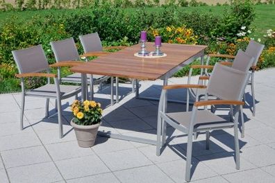 Naxos Set 7tlg., 6 Stapelsessel, Ausziehtisch 150 (200) x 90 cm