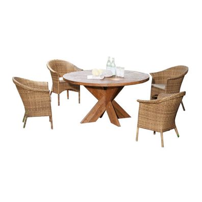 Sonnenpartner 5-teilige Sitzgruppe Cayman und Quantum Ø 120 cm Polyrattan natura-ant