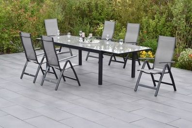 Carrara Set 7tlg., Semi Ausziehtisch, graphit/grau