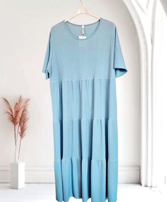 taly 46 48 50 Maxikleid Sommerkleid Kleid strukturiert kurzarm Stufen Hellblau