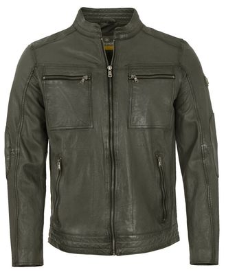 Redpoint - Herren Lederjacke Lammnappa grau-grün