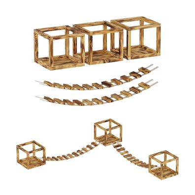QLS Katzen Kletterwand 2 Brücken und 3 Liegen Deckenmontage Holz geflammt 11235
