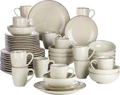 48-teilig vancasso Navia Steingut Geschirr Vintage Design beige grün