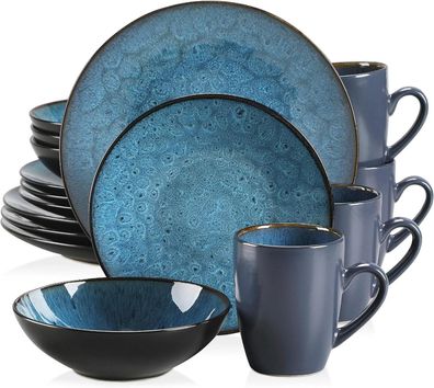 Vancasso BUBBLE 16tlg Tafelservice Set Steingut Vintage Blau