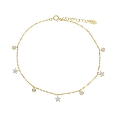 JuwelmaLux Fußkette 925/000 Silber, Zirkonia, Gelbgold plattiert JL52-04-0040