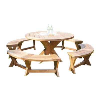Sonnenpartner 5-teilige Sitzgruppe Quantum rund Ø 150 cm Teakholz Old Teak Gartenban