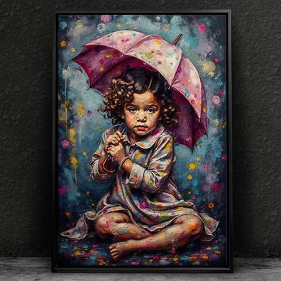 Wandbild - Kind mit Regenschirm, Pop Art Kunst Leinwand, Acrylglas, Poster Nr15