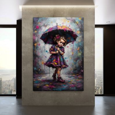 Wandbild - Kind mit Regenschirm, Pop Art Kunst Leinwand, Acrylglas, Poster Nr16