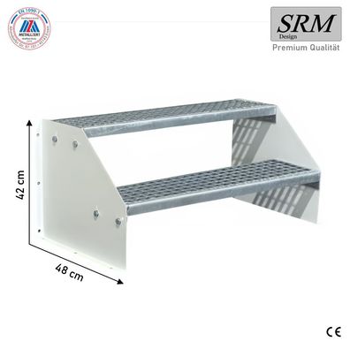 2 Stufen Standtreppe Breite 60 - 160 cm Stahl Treppe Weiß Geschosshöhe 42 cm