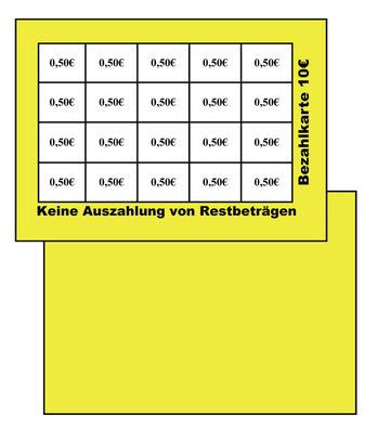 Abstreichkarten Verzehrkarten Wertmarken Guthabenkarten 10 Euro Bezahlkarten gelb