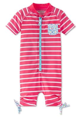 Baby-Bade-Jumpsuit mit Reißverschluss LSF 40+ rosé geringelt - Aqua Hearts & Stripes