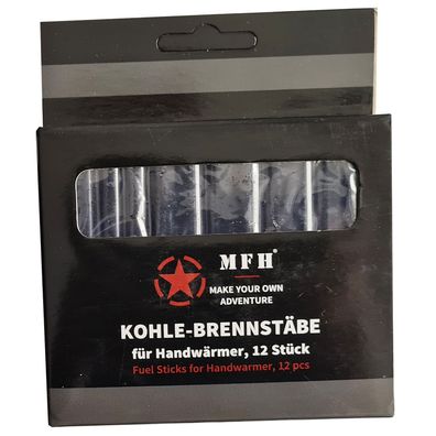 MFH Ersatzbrennstäbe für Handwärmer schwarz 12 Stück pro Pack. 8 x 1,5 x 0,7 cm