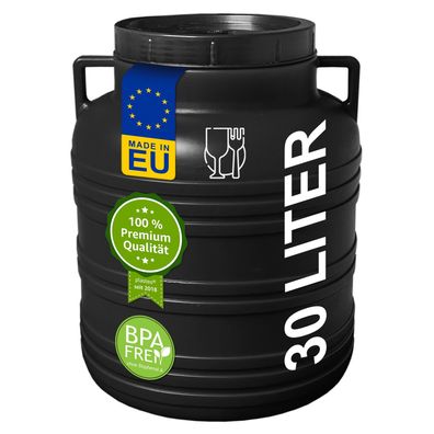 plasteo® 30 Liter Weithalsfass mit Deckel und Henkel Rund Natur, Lebensmittelecht