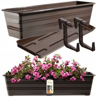 KADAX Blumenkasten mit Untersetzer und 2 Griff, Braun, 60 cm