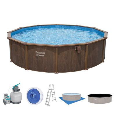 Hydrium™ Stahlwandpool Komplett-Set mit Sandfilteranlage Ø 550 x 130 cm, Holz-Opti