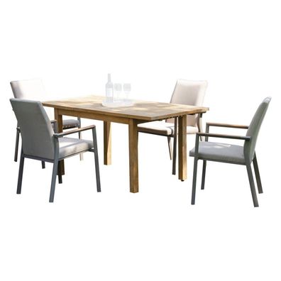 Sonnenpartner 5-tlg Sitzgruppe United Alu champagner/Teakholz 120/165x75 cm
