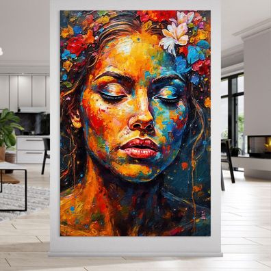 Abstrakte Kunst in Farben mit Frau - Blumen Wandbild Leinwand, Acrylglas, Poster Nr5