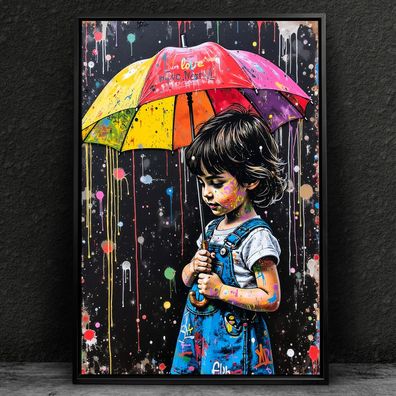 Wandbild - Kind mit Regenschirm, Pop Art Kunst Leinwand, Acrylglas, Poster Nr17