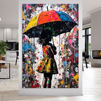 Wandbild - Kind mit Regenschirm, Pop Art Kunst Leinwand, Acrylglas, Poster Nr18