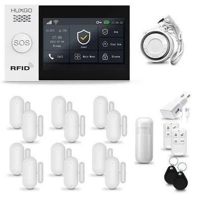 Funk Alarmanlage Set WiFi + GSM 4G LTE mit Sirene, 12x Tür- Fenstersensor HXA007