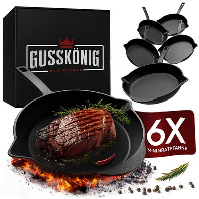 Bratpfanne Gusseisen (6er Set) - Gusseisenpfanne klein Ø 13,5 cm - 6x kleine