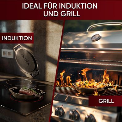 Servierpfannen Set - 6 ovale Gusseisen Grillpfännchen für Grill
