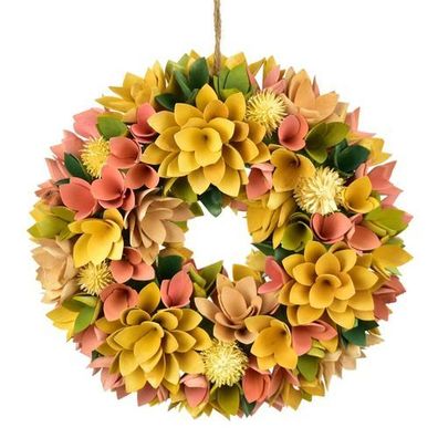 Frühlingskranz aus Holzblumen gelb Ø30 cm