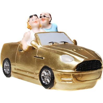 Spardose "Pärchen im goldenen Auto" mit Pfropfen