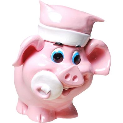 Sparschwein "Babyschwein mit Schnuller und Schlafmütze", rosa mit Pfropfen