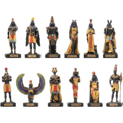 12er Set Ägyptische Götter und Göttinnen Miniaturen schwarz-gold